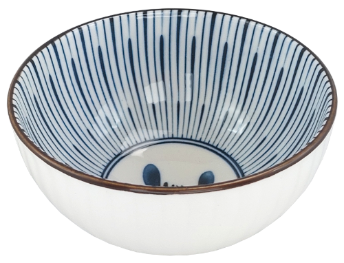 Porcelanowa czarka japońska o pojemności 280 ml z dekoracyjnym wzorem w niebieskie pionowe paski.