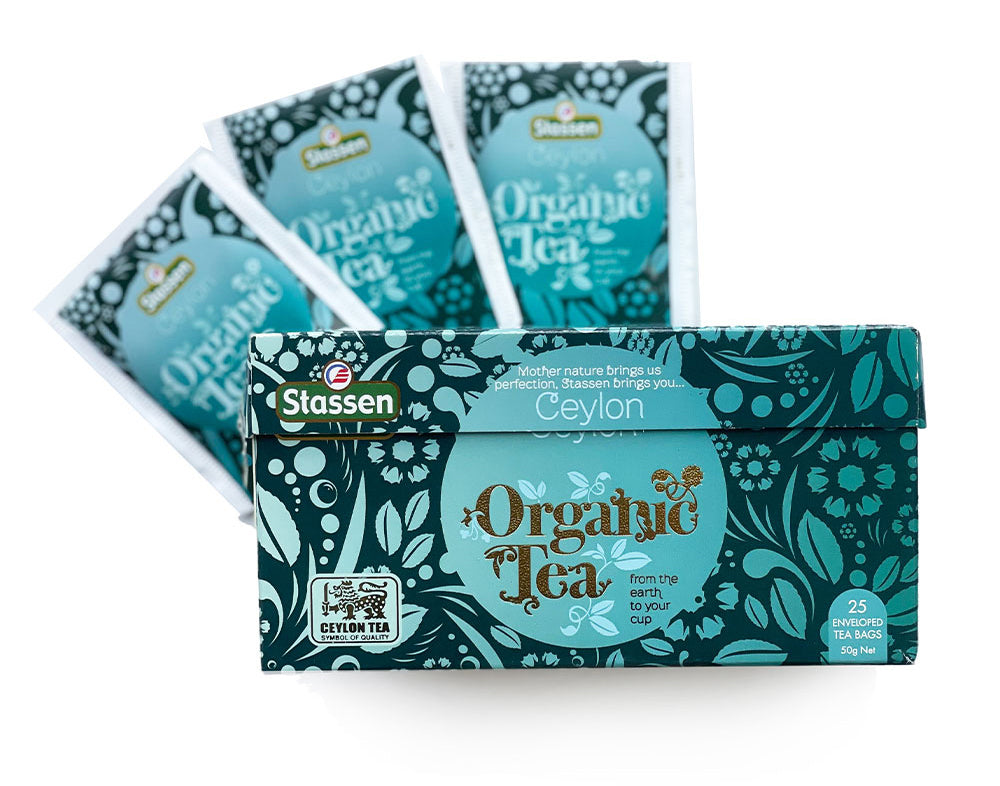 Komplet pudełka i torebek herbaty Stassen Organic Black Tea.