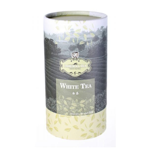 Herbata biała White Imperial Tea w eleganckim opakowaniu cylindrycznym 50 g.