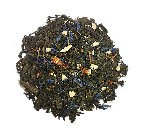 Herbata czerwona Pu Erh Zimowa z cynamonem, migdałami, goździkami, bławatkiem i krokoszem barwierskim.