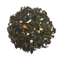 Herbata czerwona Pu Erh Zimowa z cynamonem, migdałami, goździkami, bławatkiem i krokoszem barwierskim.