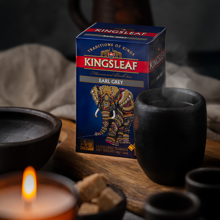 Herbata Kingsleaf w opakowaniu z motywem słonia