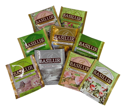 Zestaw herbat Basilur Cztery Pory Roku 90 kopert w różnych smakach.