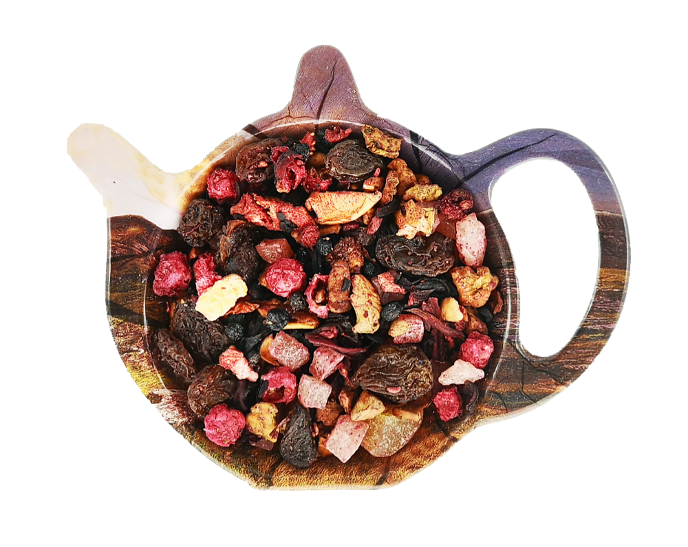 Owocowa mieszanka herbaty Odlotowy Bezik z czarnym bzem, hibiskusem i liofilizowanymi owocami.