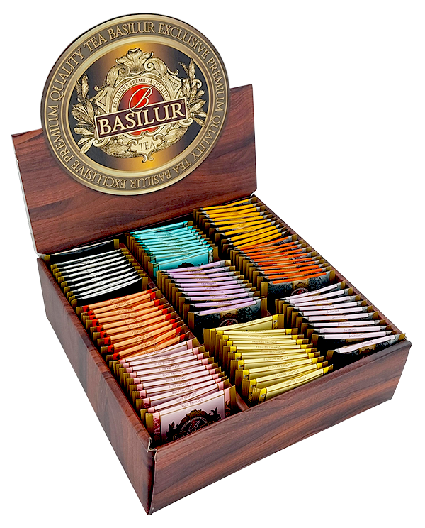 Zestaw herbat Basilur Earl Blossoms 90 kopert w eleganckim pudełku drewnopodobnym