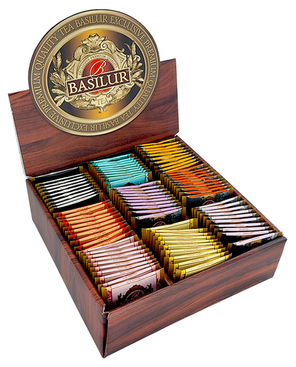 Zestaw herbat Basilur Earl Blossoms 90 kopert w eleganckim pudełku drewnopodobnym