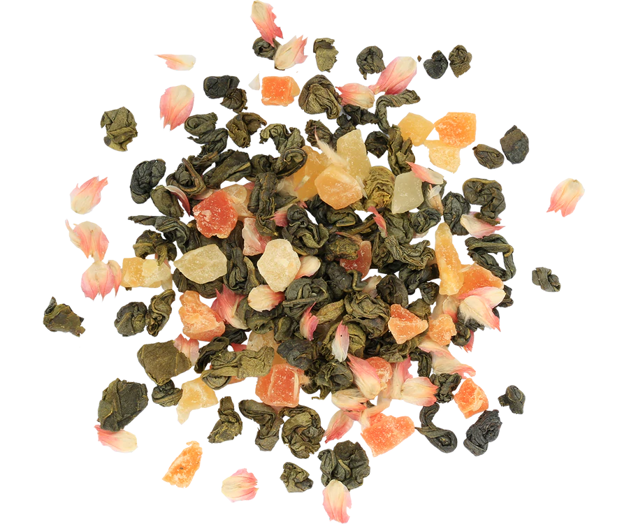 Liściasta zielona herbata cejlońska z papają, truskawką i nutą śmietanki.