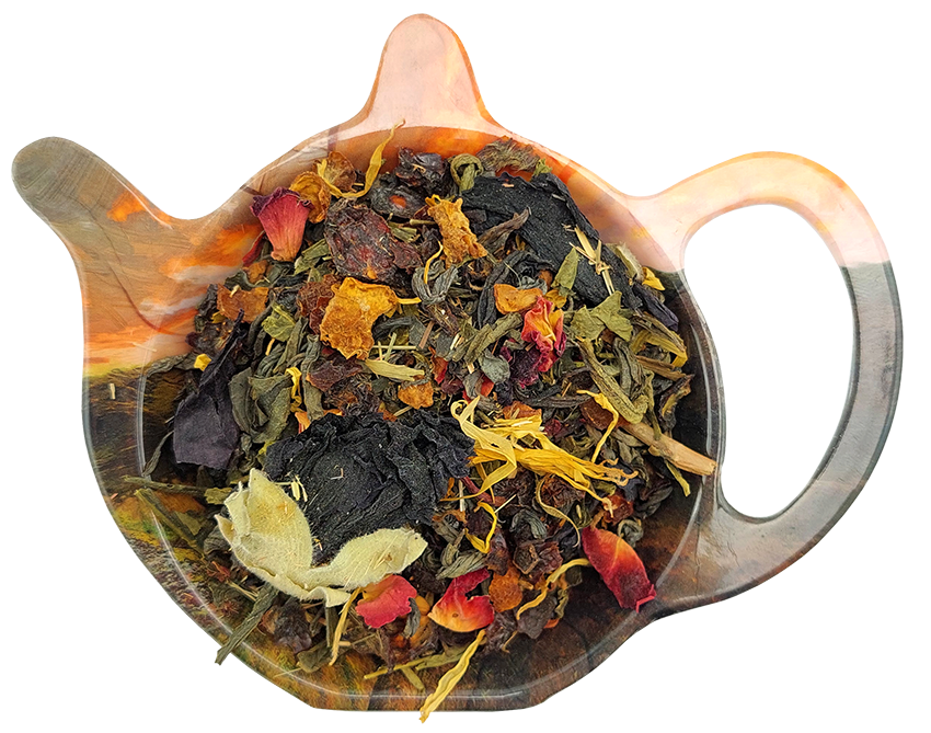 Suszona herbata zielona Słoneczna Łąka z dodatkiem cytrusów, dzikiej róży i płatków kwiatów