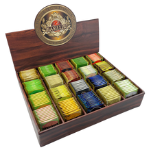 Otwarty ekspozytor Basilur z 200 torebkami różnych herbat, elegancka skrzynka prezentowa.