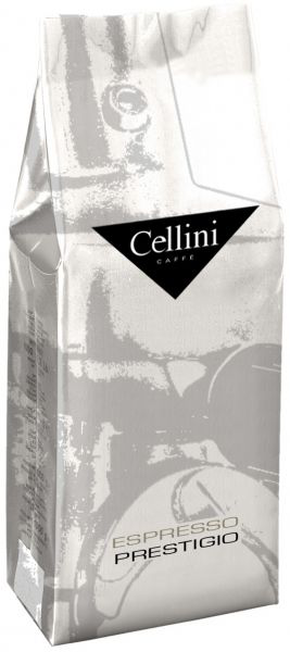 Opakowanie kawy ziarnistej Cellini Espresso Bar Prestigio 1000 g w kolorze srebrnym.