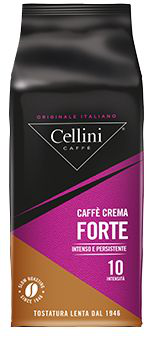 Opakowanie kawy ziarnistej Celini Crema Forte 1000 g w kolorze czarno-fioletowym.