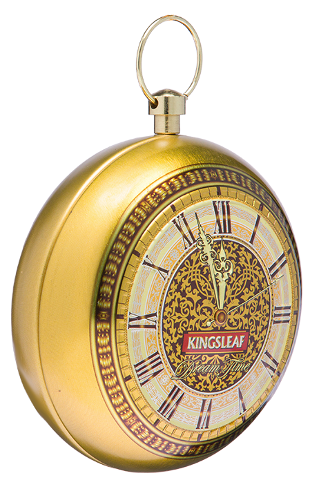 Herbata Kingsleaf Dream Time Gold w kolorach złota i granatu – luksusowa herbata na prezent.