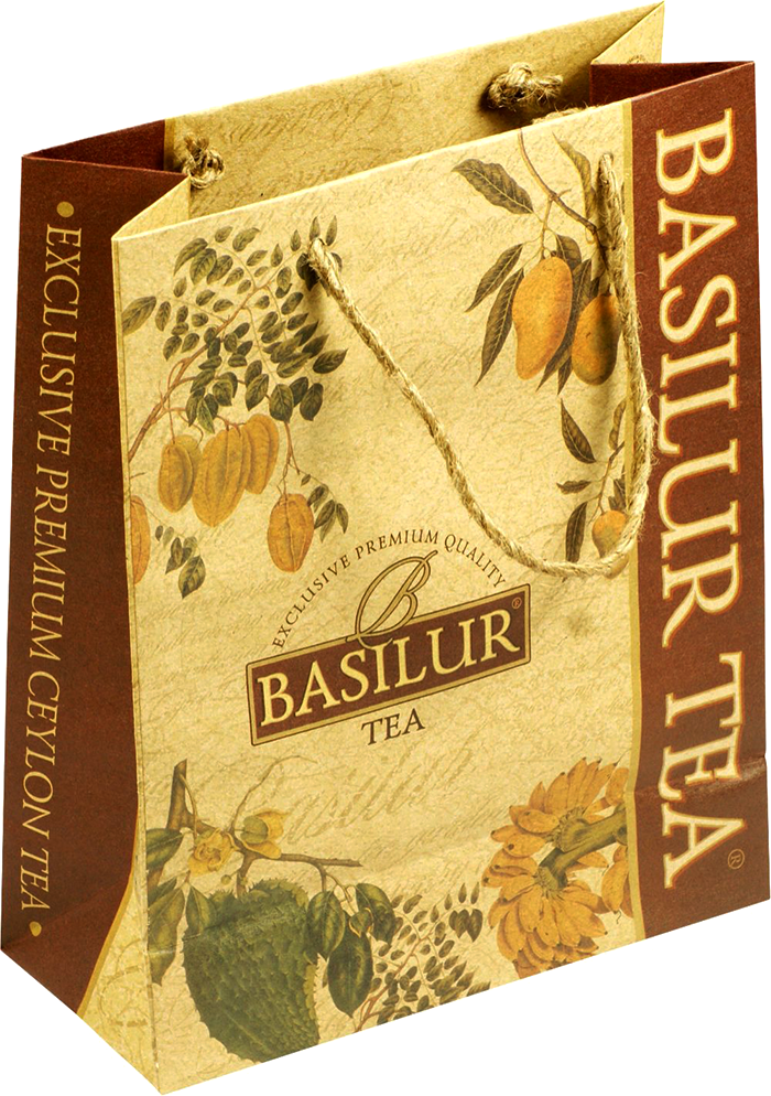Bok torby prezentowej Basilur z napisem Exclusive Premium Ceylon Tea