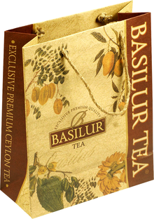 Bok torby prezentowej Basilur z napisem Exclusive Premium Ceylon Tea
