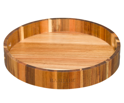 Drewniana taca Basilur 35 cm okragla z uchwytami do serwowania herbaty i przekasek