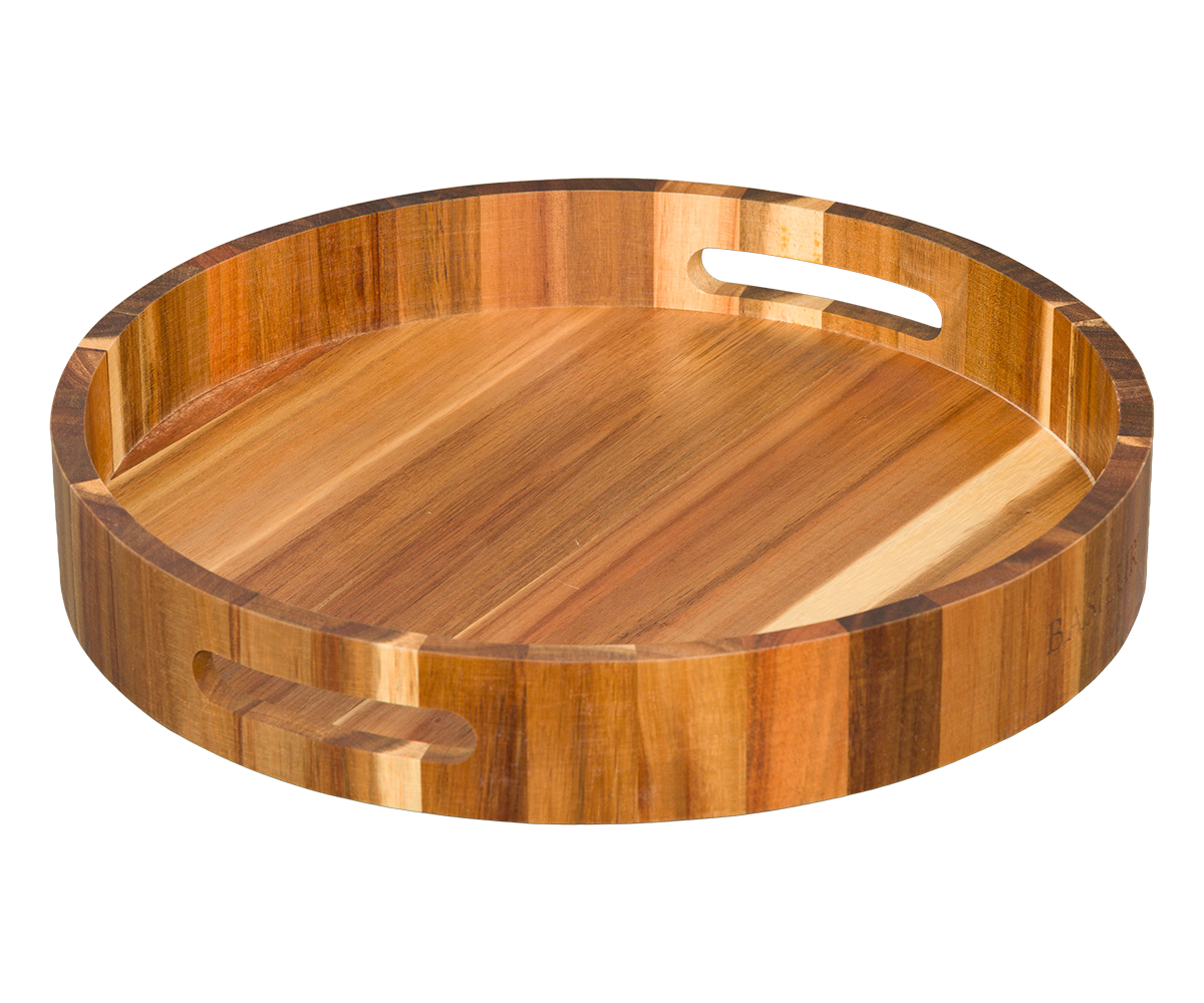 Okrągła drewniana taca Basilur 35 cm z naturalnego drewna do podawania herbaty i kawy