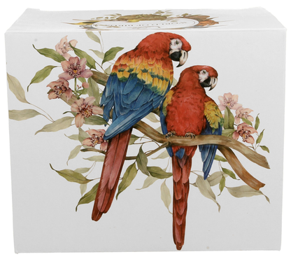 Grafika dwóch papug Ara Szkarłatnych siedzących na gałęzi