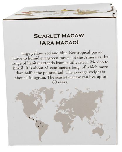 Informacja o kolekcji Scarlet Macaw na opakowaniu kubka