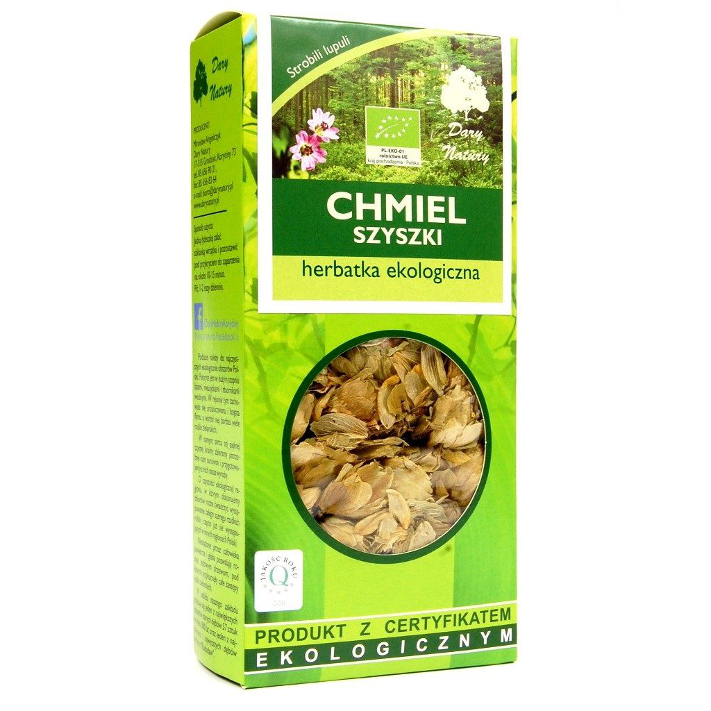 Opakowanie herbatki z Szyszek Chmielu Dary Natury 25 g, ekologiczny napar wspomagający sen i łagodzący stres