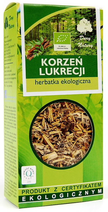 Opakowanie herbatki z korzenia Lukrecji Dary Natury 50 g, ekologiczna mieszanka wspierająca gardło i trawienie