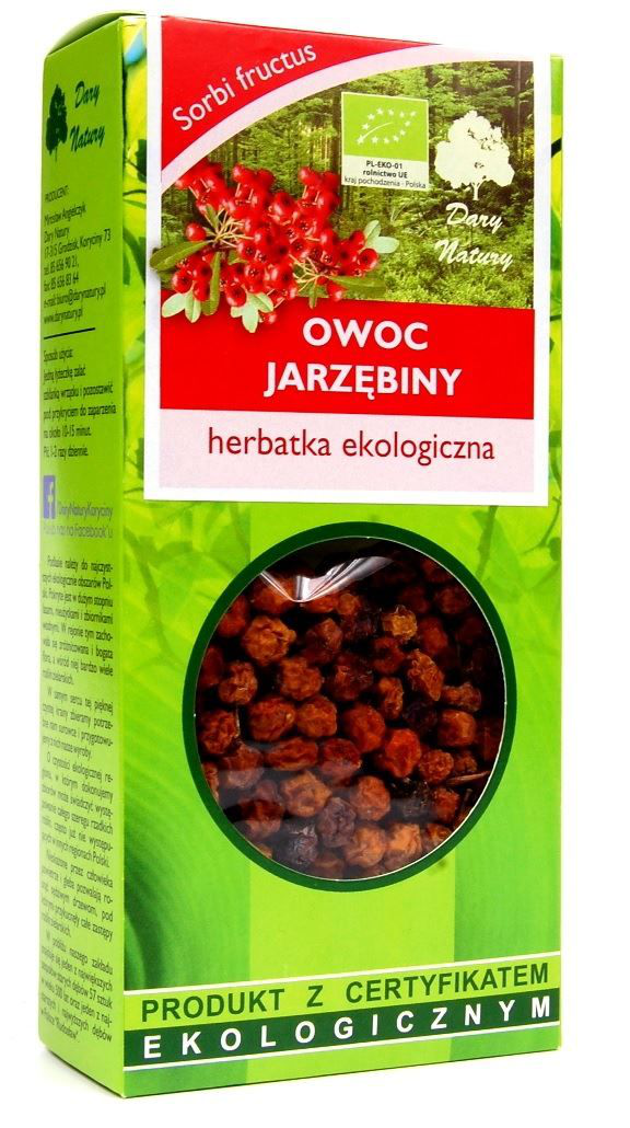 Opakowanie herbatki z owoców Jarzębiny Dary Natury 50 g, ekologiczny napar wspierający odporność i układ trawienny