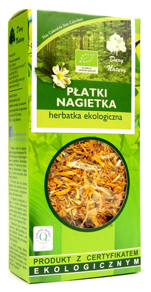 Opakowanie herbatki z płatków Nagietka Dary Natury 25 g, ekologiczna mieszanka wspierająca trawienie i zdrowie skóry