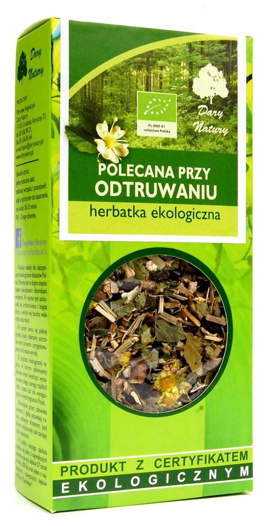 Opakowanie herbatki Polecanej przy Odtruwaniu Dary Natury 50 g, ekologiczna mieszanka ziół wspierająca oczyszczanie organizmu