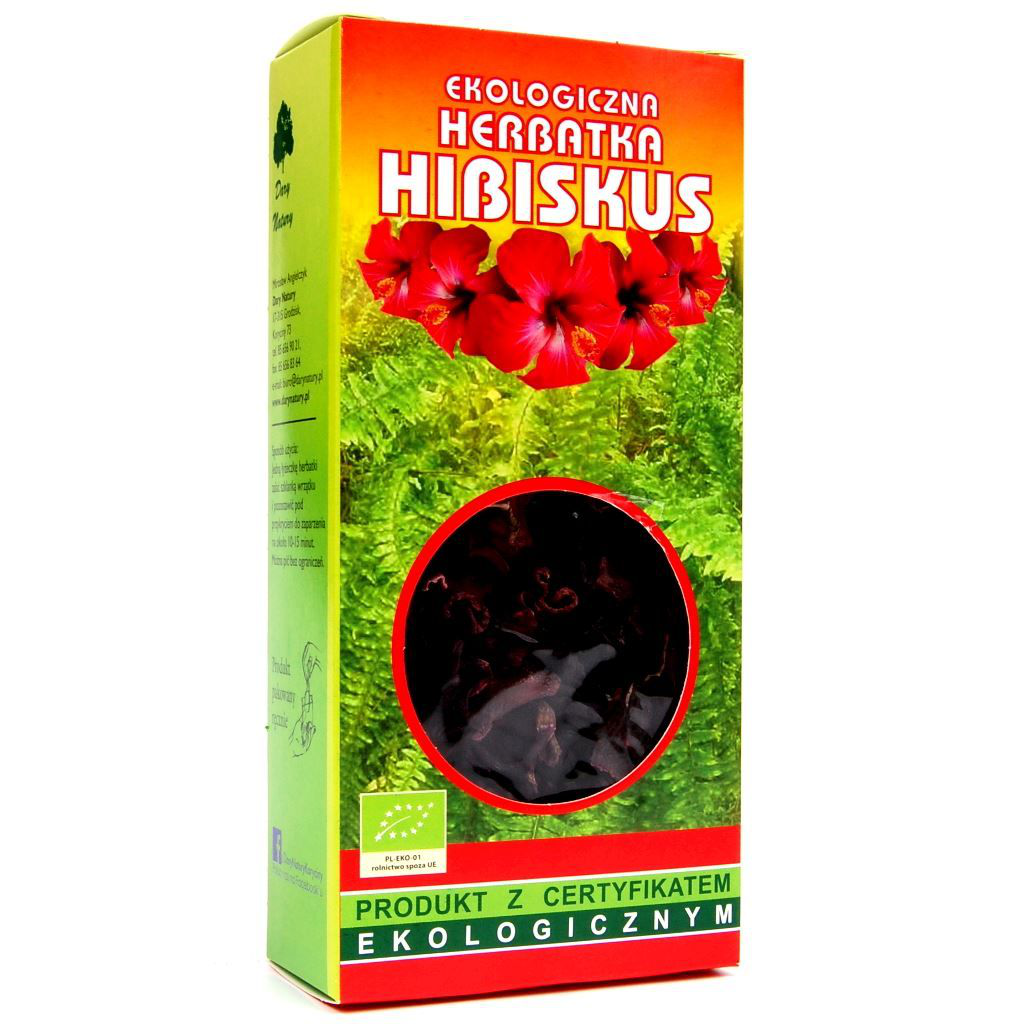 Opakowanie ekologicznej herbatki Hibiskus Dary Natury 50 g