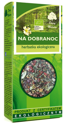 Opakowanie herbatki Na Dobranoc Dary Natury 50 g, ekologiczna mieszanka ziół wspomagająca sen i relaks