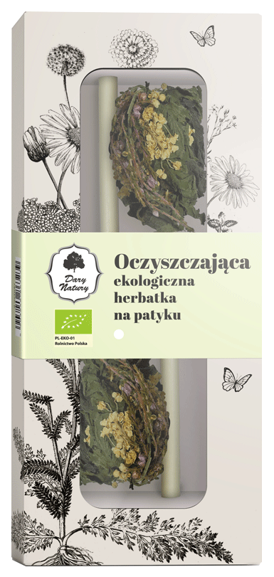 Opakowanie ekologicznej herbatki Oczyszczającej na patyku Dary Natury 2 x 2,5 g