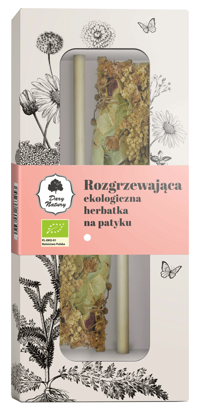 Opakowanie ekologicznej herbatki Rozgrzewającej na patyku Dary Natury 2 x 2,6 g