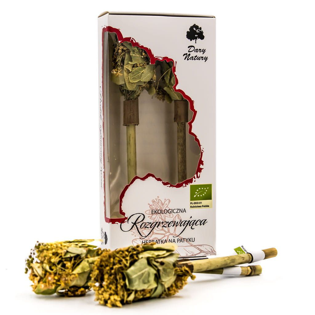 Ziołowa herbatka na patyku Rozgrzewająca Dary Natury, bukieciki ziołowe gotowe do zaparzenia