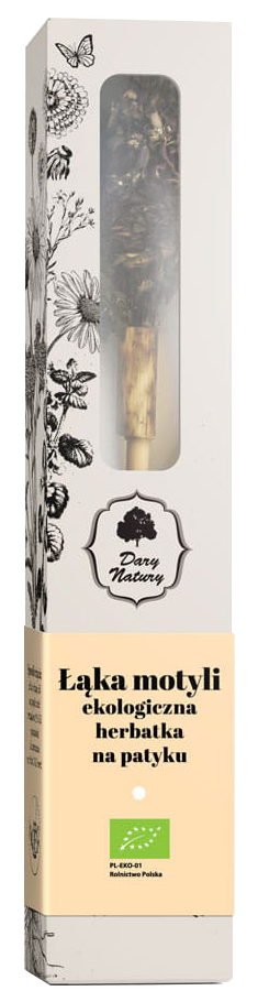 Opakowanie ekologicznej herbatki na patyku Łąka Motyli Dary Natury, 1 sztuka, kwiatowa mieszanka ziół