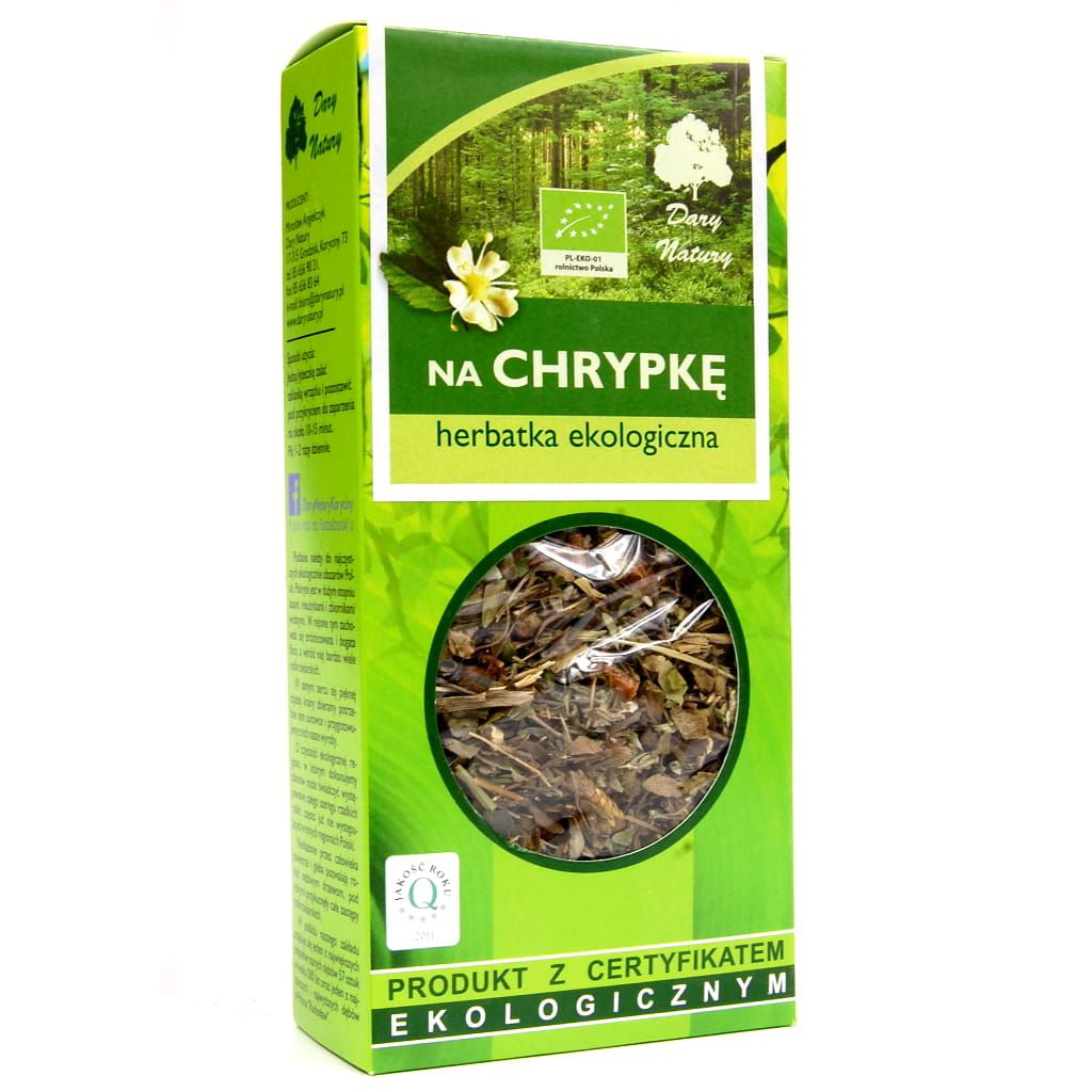 Opakowanie ekologicznej herbatki na chrypkę Dary Natury 50 g