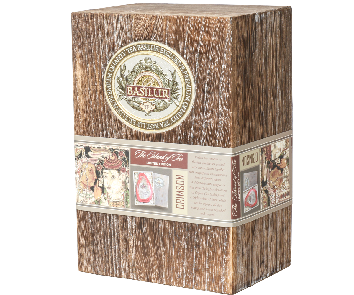 Limitowana edycja Basilur Crimson Paulownia Box z ekskluzywną puszką herbaty Ceylon.