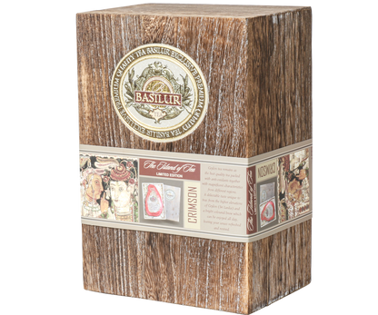 Limitowana edycja Basilur Crimson Paulownia Box z ekskluzywną puszką herbaty Ceylon.