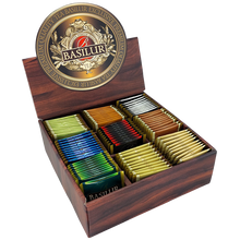 Ekspozytor Basilur z zestawem klasycznych herbat w saszetkach premium w drewnianym pudełku
