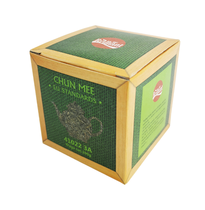 Opakowanie zielonej herbaty Chun Mee w pudełku Brillant