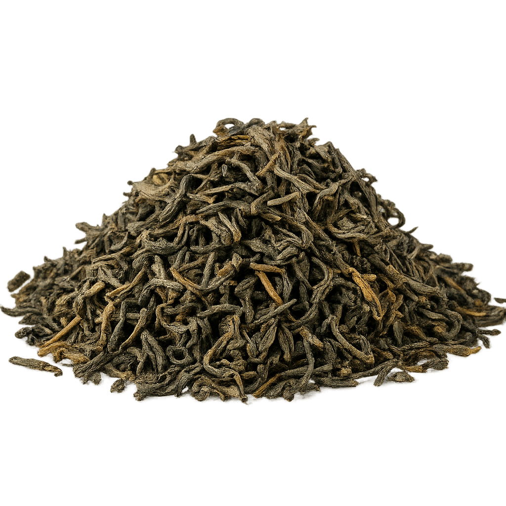 Zielona herbata Chun Mee luzem w formie drobnych wygiętych listków
