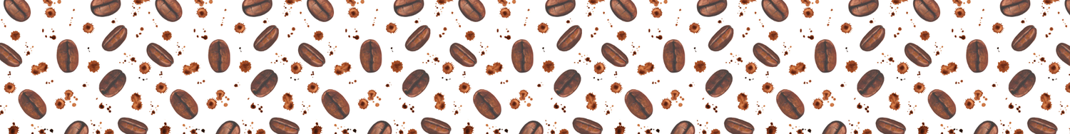 Wzór z ziarnami kawy i plamami kawy na białym tle, dekoracyjna grafika kawowa.