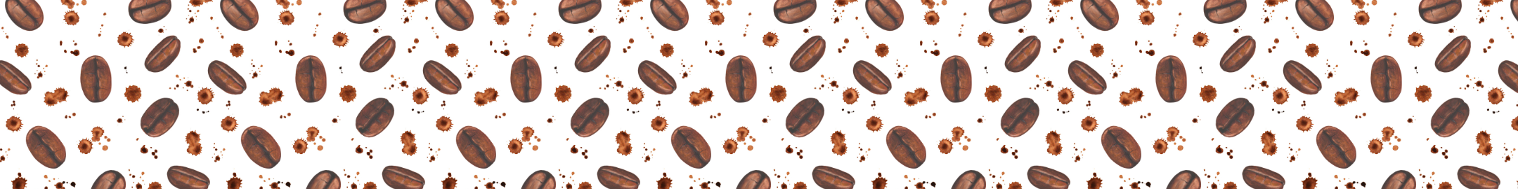 Wzór z ziarnami kawy i plamami kawy na białym tle, dekoracyjna grafika kawowa.