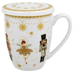 Kubek porcelanowy Christmas Ballerina 360 ml z pokrywką, idealny na świąteczny prezent.