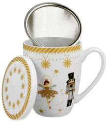 Kubek z zaparzaczem i pokrywką Christmas Ballerina 360 ml, porcelana New Bone China.