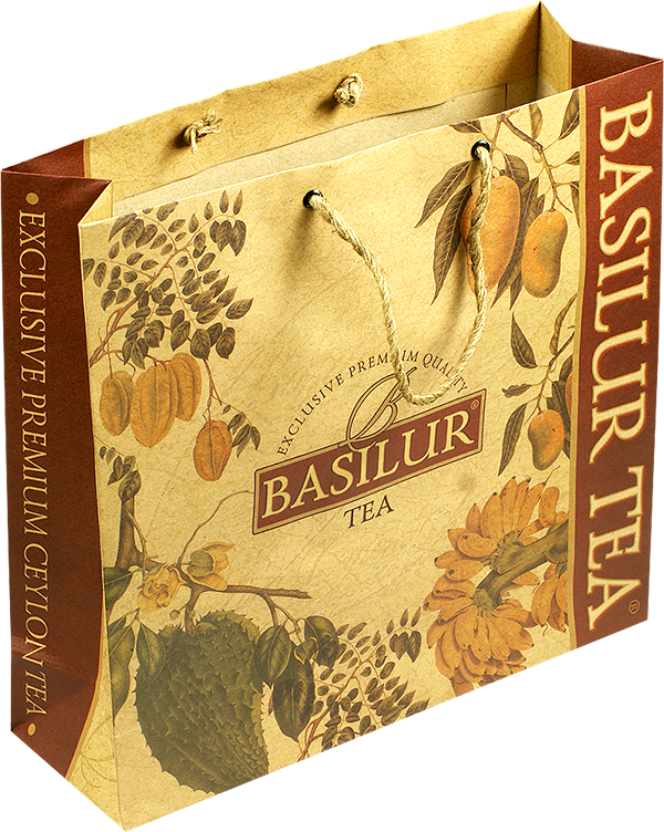 Duża torba prezentowa Basilur z roślinnym motywem i złotymi zdobieniami