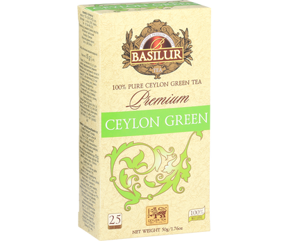 Herbata Basilur Premium Green – front opakowania z napisem Ceylon Green.