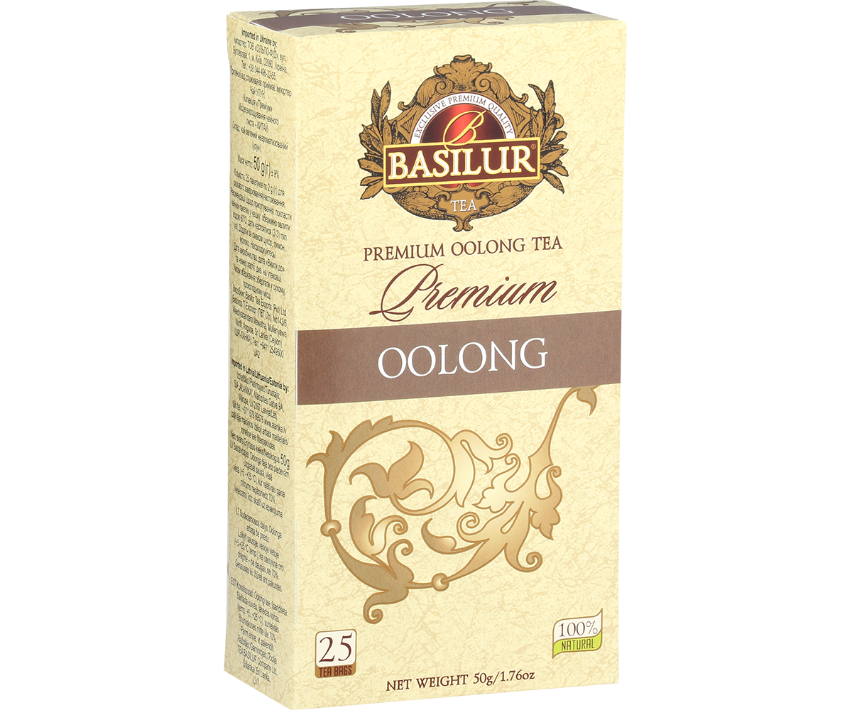 Opakowanie herbaty Basilur Premium Oolong – cejlońska herbata półfermentowana w torebkach.