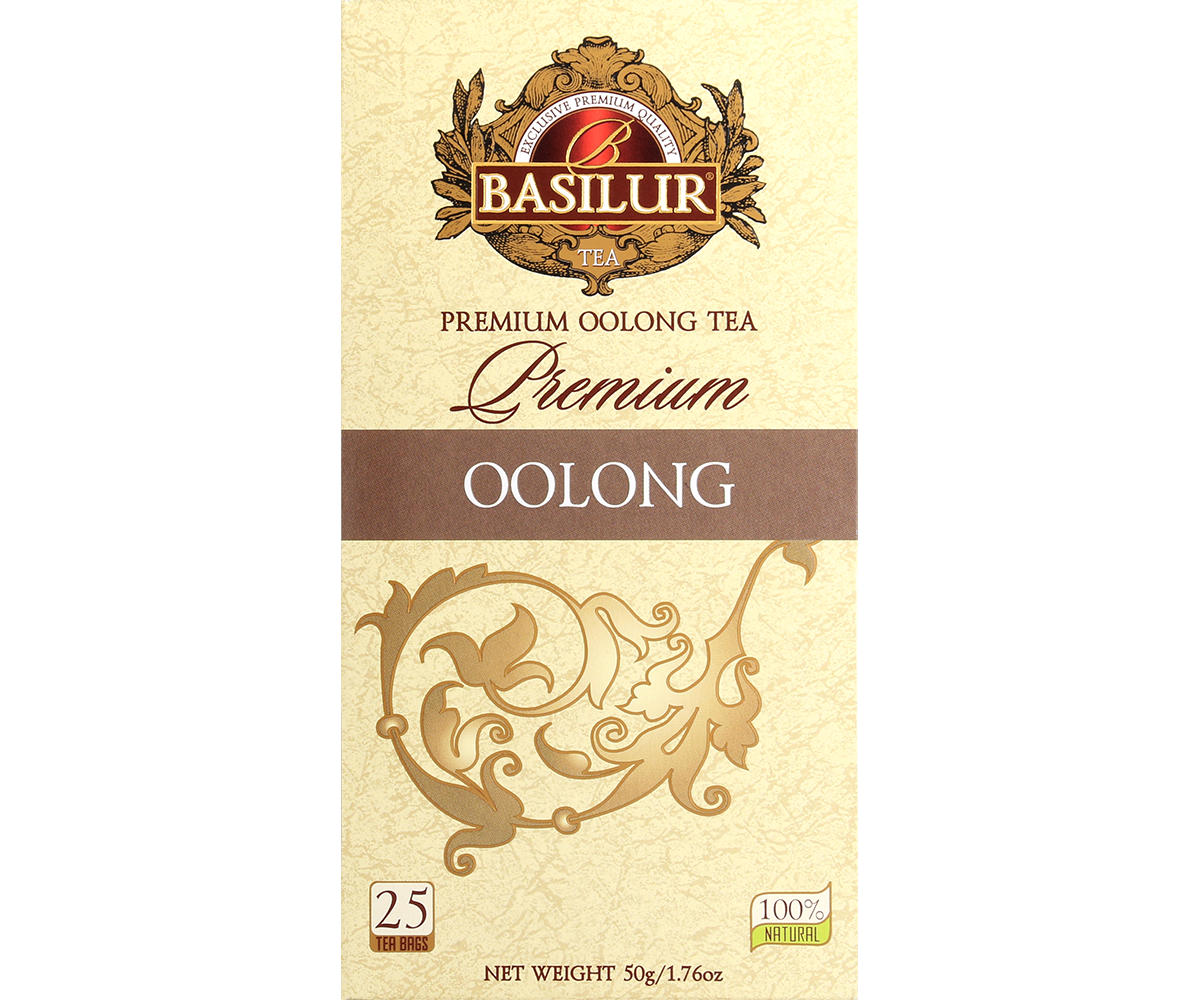 Basilur Premium Oolong – front opakowania z logo Basilur i brązowym zdobieniem.