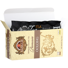 Herbata Basilur Oolong – eleganckie pudełko z otwartą górą, widoczne torebki z herbatą.