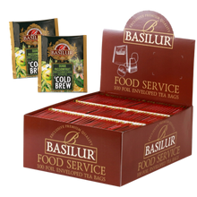 Zestaw Basilur Guava Passionfruit Cold Brew 100 saszetek w brązowym opakowaniu.