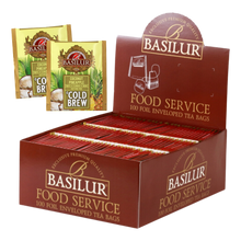 Zestaw Basilur Coconut Pineapple Cold Brew 100 saszetek w brązowym pudełku.